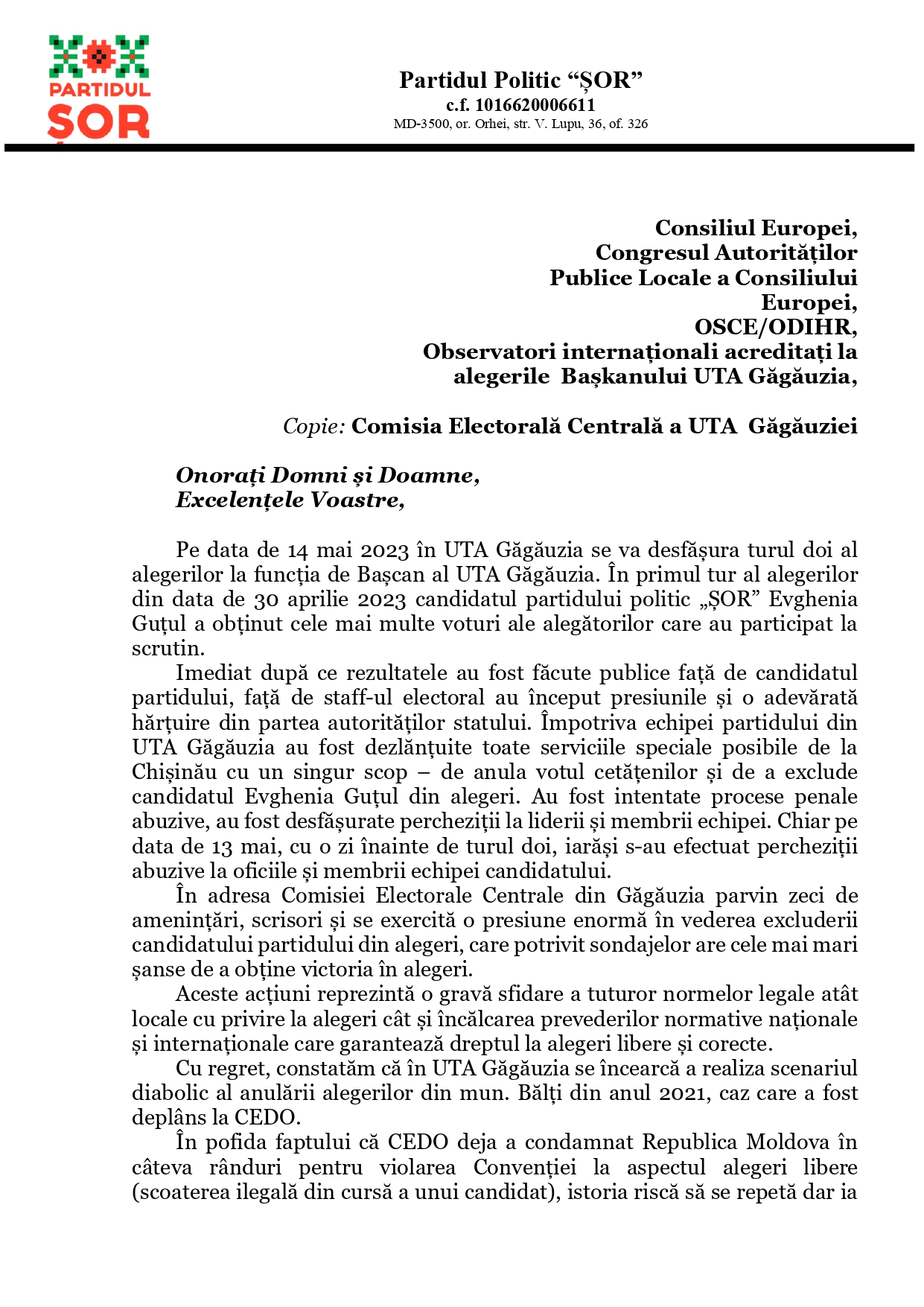 Ilan Șor a denunțat abuzurile regimului la mai multe organizații internaționale și observatorii alegerilor din Găgăuzia